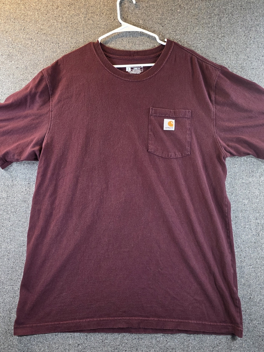 Carhartt K87 Pocket T-Shirt Men's L Tall Port Burgundy Loose Fit Workwear